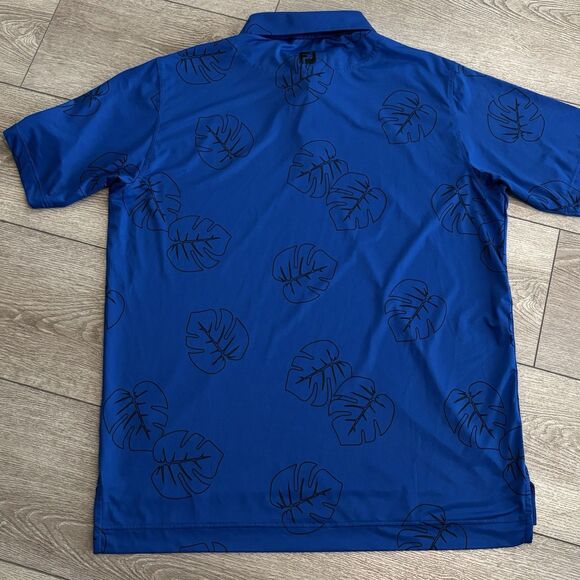 FootJoy Golf Polo Shirt Mens Large Blue Leaf Print All Over Print Stretch Preppy - Picture 8 of 8